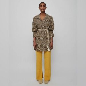 Nanushka Beige Leopard Print Long Sleeve Oversized Top Size XXS Anemone Shirt